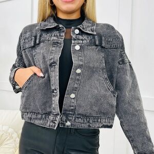 Savanna Jane Charcoal Cropped Denim Jacket NWT